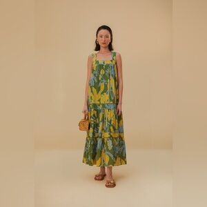 FARM RIO- Green Foliage Sketch Sleeveless Maxi Dress Size XL